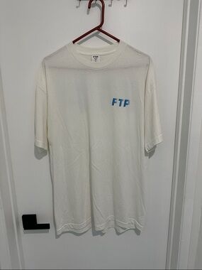 FTP White Short Sleeve Tee with Blue Chest Logo